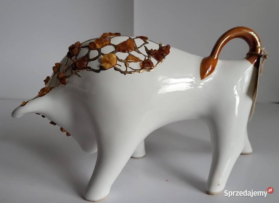 Byk Figurka Byczek ceramiczny ręcznie malowany Sierakowice