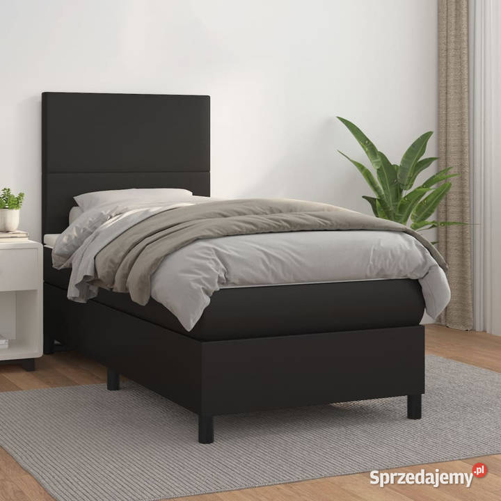 Łóżko z Materacem Kontynentalne Czarne Ekoskóra 128cm