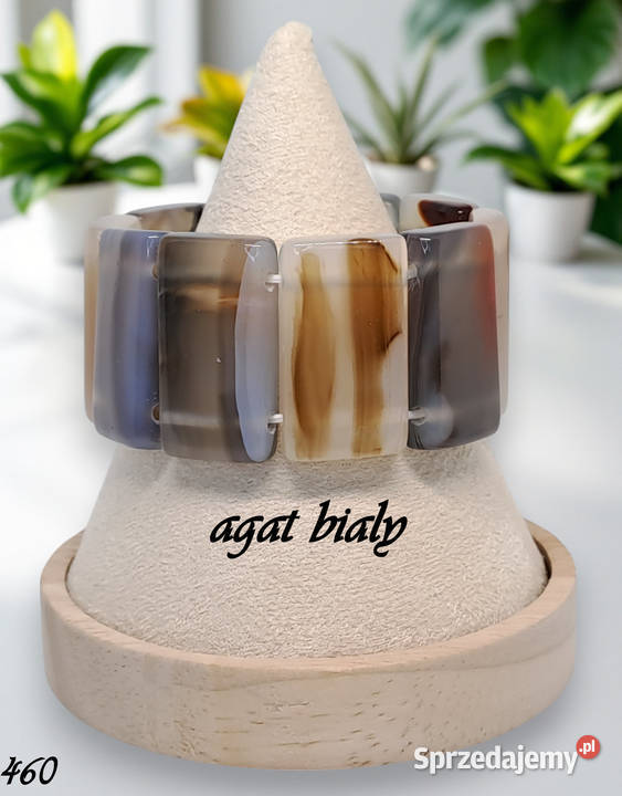 Bransoletka z agatu AGAT BIAŁY płaska szeroka Warszawa
