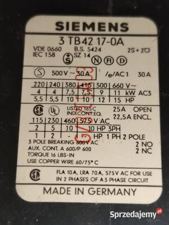 Siemens 3TB42 17OA stycznik Poręba sprzedam