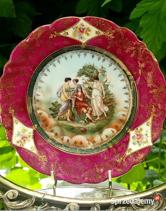 Antyczna patera ze scenką mitologiczną sygn Porcelana i szkło Pabianice