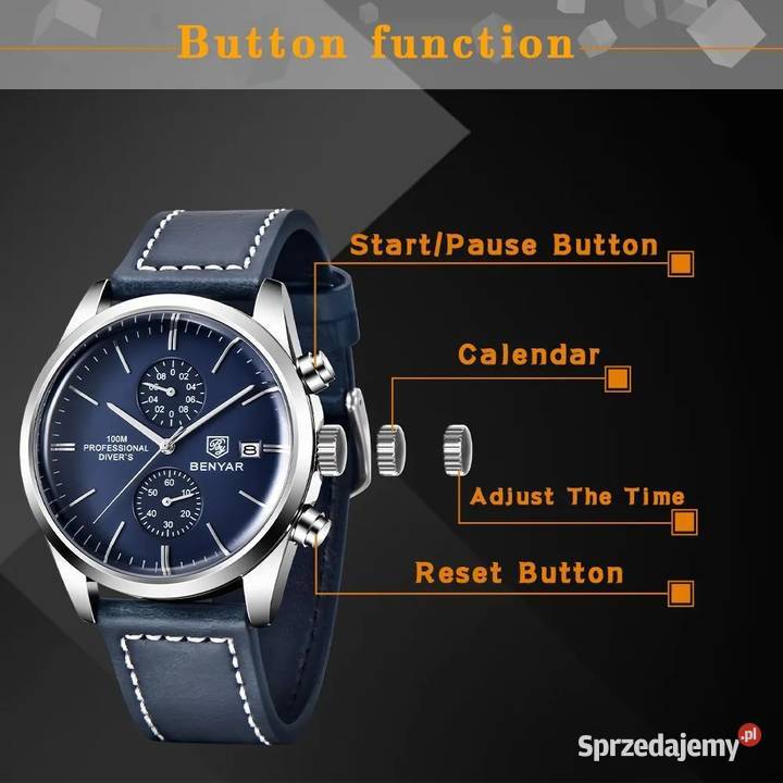 Zegarek męski granatowy Benyar pasek chronograf