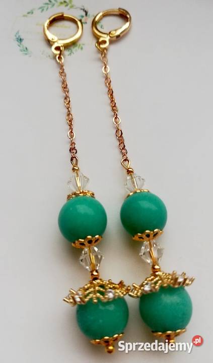 Kolczyki z zielonym jadeitem mosiądz pozłacany Poznań