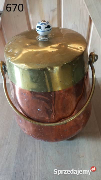 Miedziany pojemnik wiadro z przykrywką z