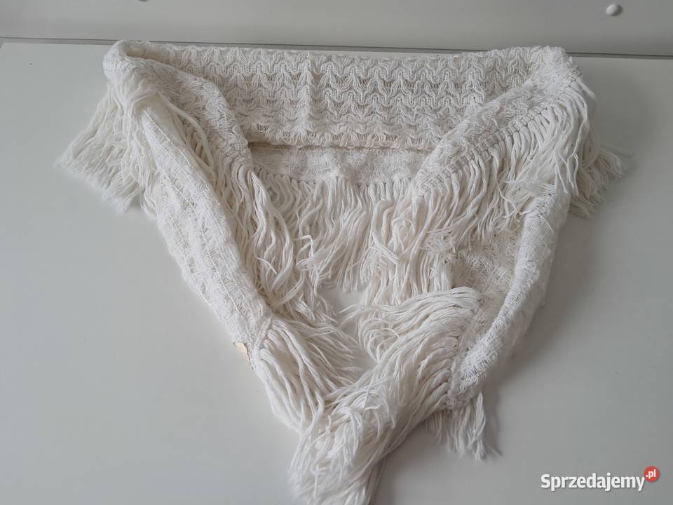 Chusta biała z frędzlami i srebrną nitką do Dla kobiet małopolskie Kraków sprzedam