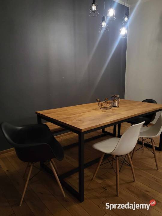Stół duży loft z ławka, industrial, drewno 180cm 4 krzesla G