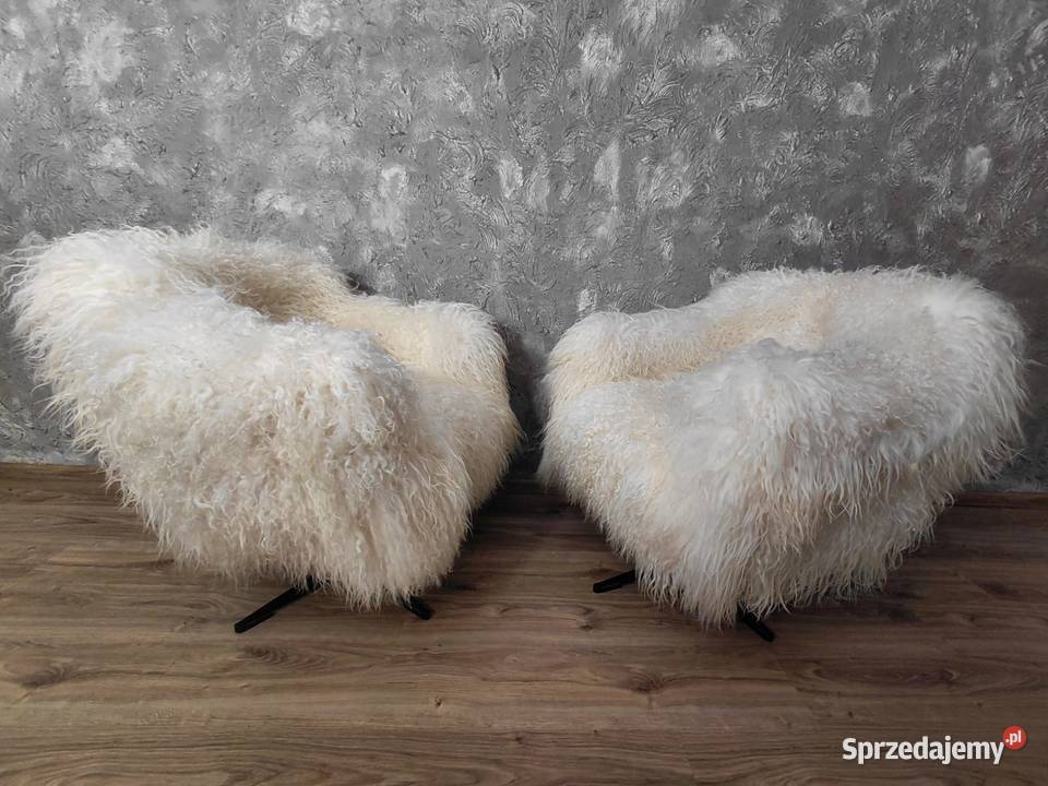 Fotele obrotowe obite naturalną owczą skórą małopolskie Waksmund sprzedam