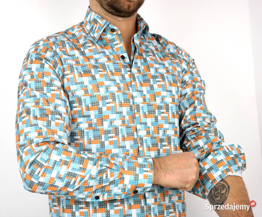 GIOVANNI PERA Koszula męska klocki lego różne niebieski