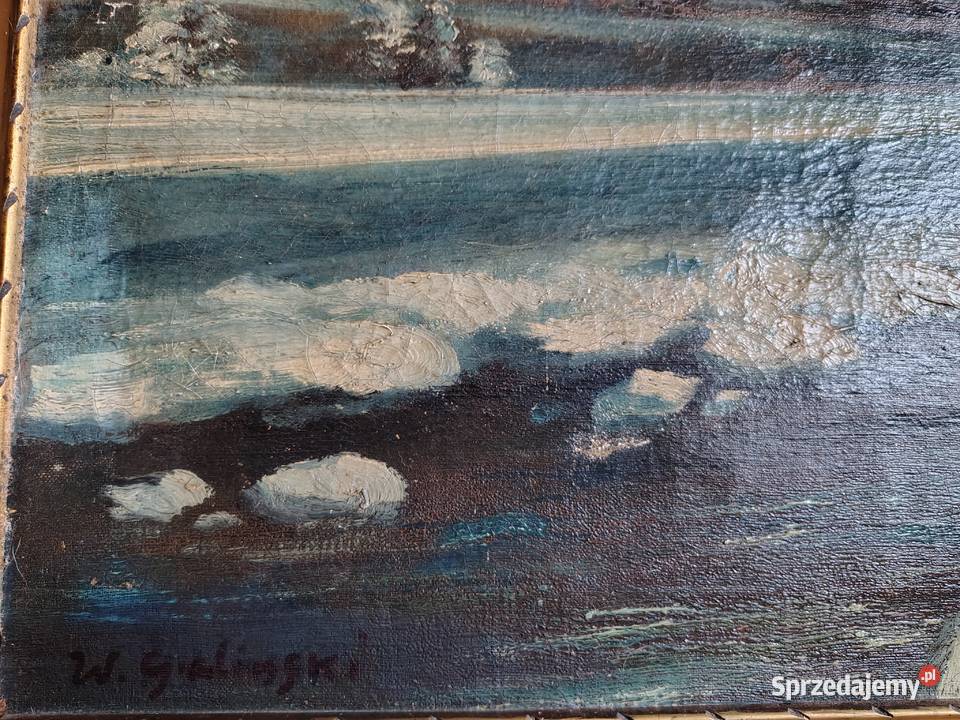 Stary przedwojenny obraz olejny Tatry Malarstwo Antyki, Sztuka, Kolekcje pomorskie Kartuzy