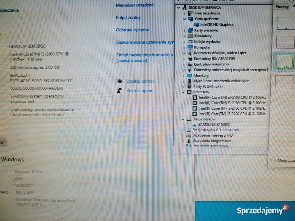 Zestaw HP 8200 I3 2100 monitor klawiatura myszka Liczba rdzeni procesora 2 Komputery stacjonarne Rymanów