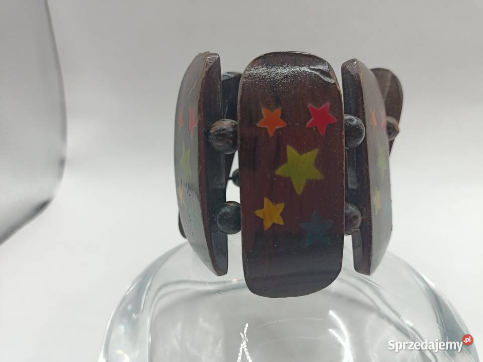 Biżuteria drewniana szeroka bransoletka na gumce Biżuteria Zamość