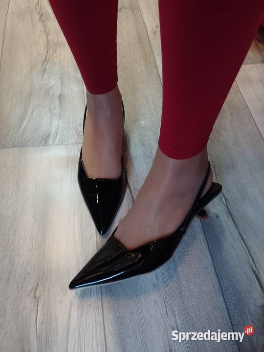 4243 CZARNE czółenka wieczorowe z odkrytą piętą