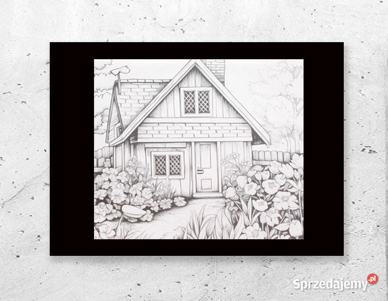 biało czarny plakat z domem chatka plakat A4 Rzeszów