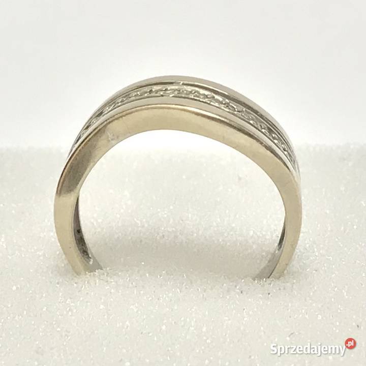 Złoty PIERŚCIONEK 14K BIAŁE złoto KAMIENIE cud Warszawa