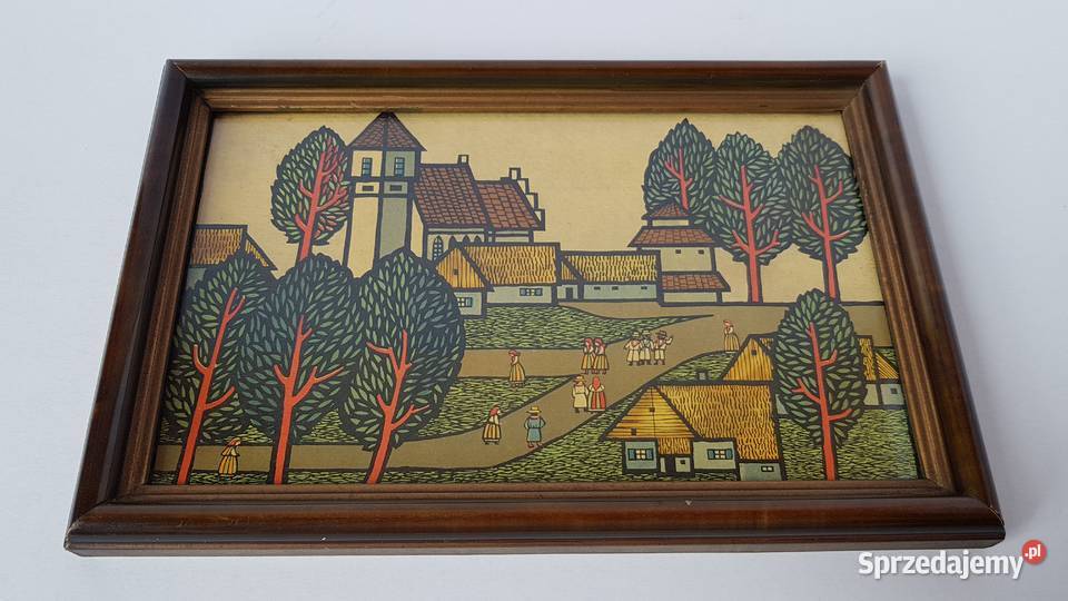 Stara polska litografia sygnowana A Heidrich Dąbrowa Górnicza