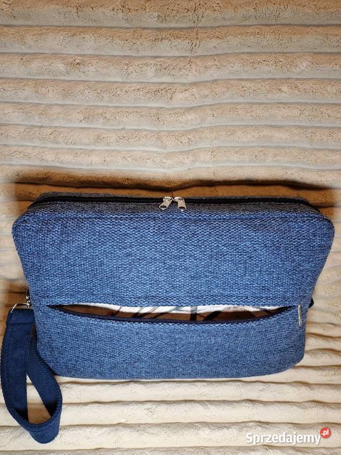 Torba na laptop aktówka handmade rękodzieło niebieski Wrocław