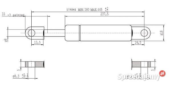 Sprężyna gazowa L445 mm 200N Stabilus CA913286 Kamionna