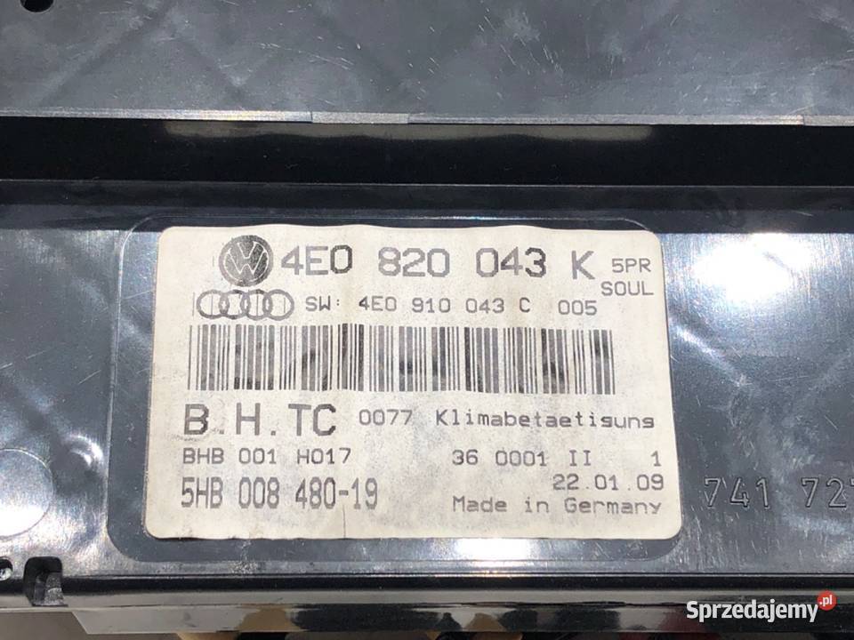 PANEL STEROWANIA NAWIEWU AUDI A8 D3 4E0820043K podkarpackie