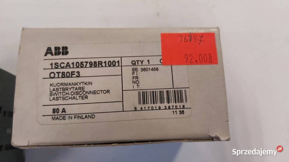 Rozłącznik izolacyjny OT80F3 80A ABB mazowieckie sprzedam