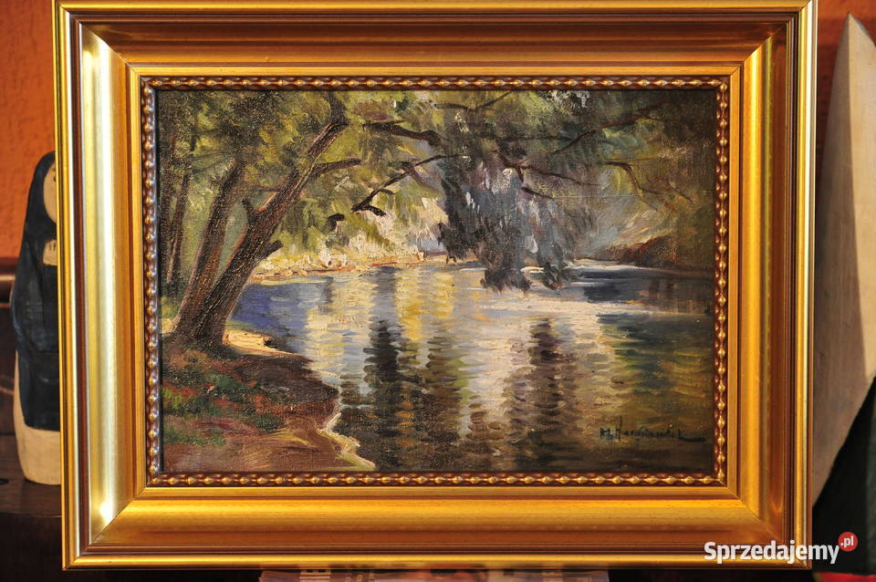 Urokliwy stary pejzaż olejny w ramie Wrocław