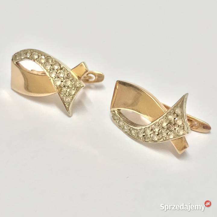 Złote kolczyki 585 14K z cyrkoniami model wstęga złoto Warszawa sprzedam