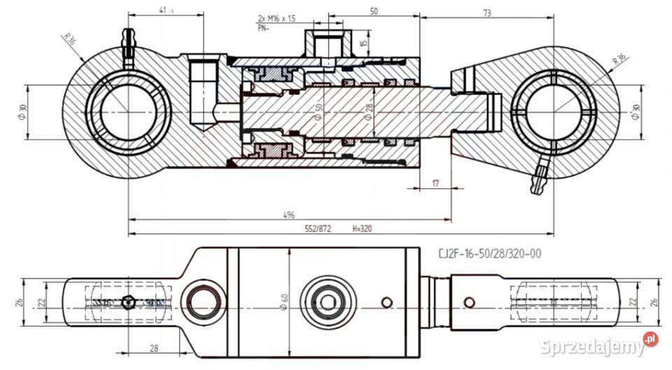 SIŁOWNIK HYDRAULICZNY CYLINDER TŁOK SKOK 320 Solec Kujawski