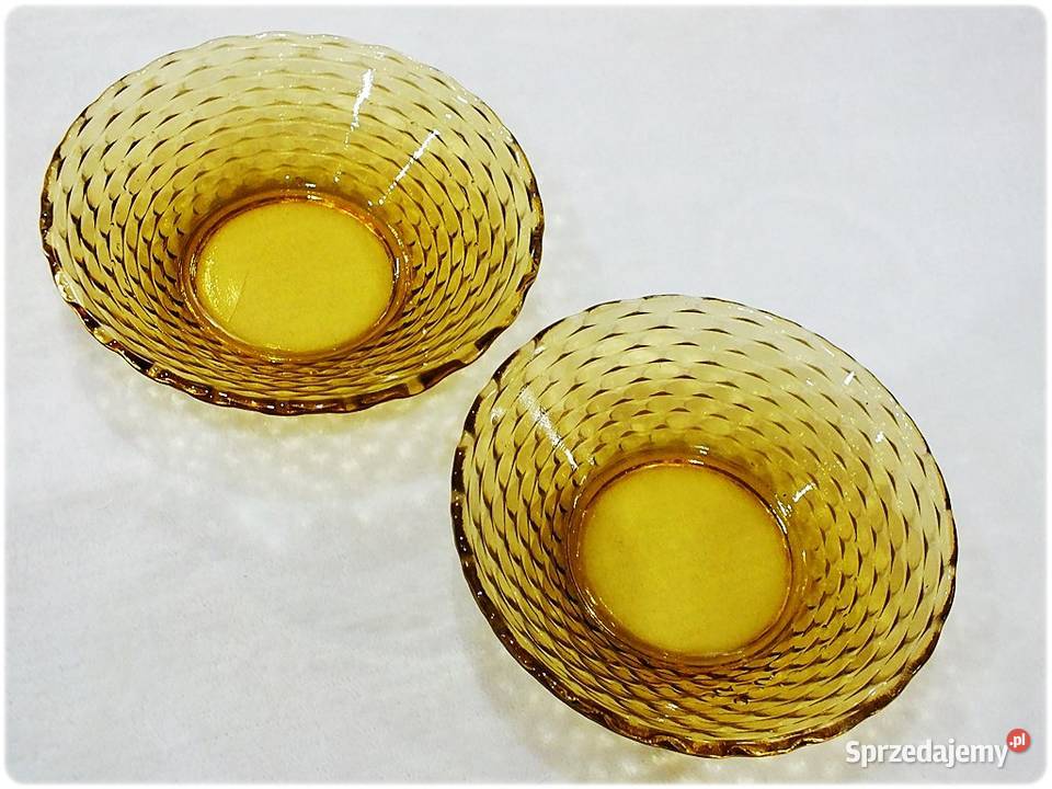 Dwie Salaterki Małe Miseczki Miodowe Huta Szkła Żary