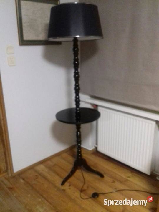 Stolik z lampą, drewno+ szkło, odnowiony, RETRO