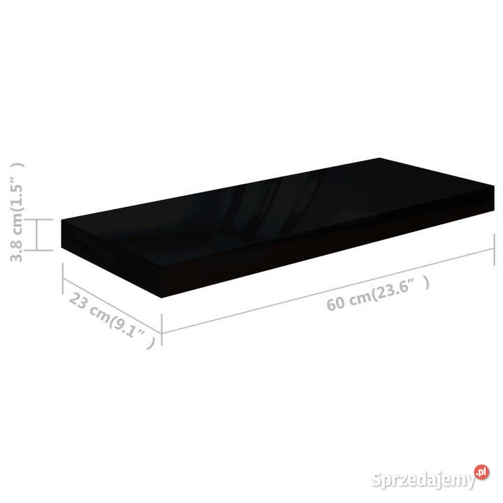 Półka ścienna wysoki połysk czarna 60x235x38 MDF