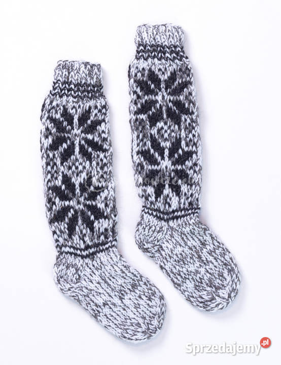 Wełniane skarpetki z góralskim wzorem szary Szaflary