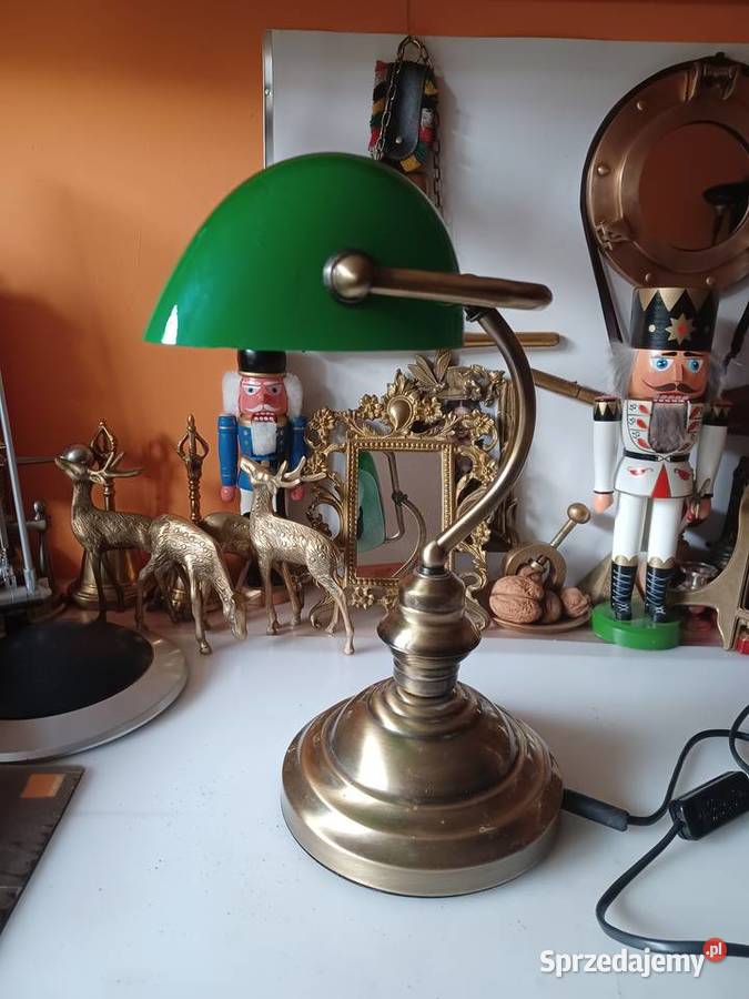 Bankierka lampa stołowa mosiądz szkło Poznań sprzedam