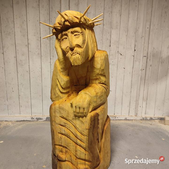 Ręcznie rzeźbiony Jezus frasobliwy 120 lipa śląskie Orzech