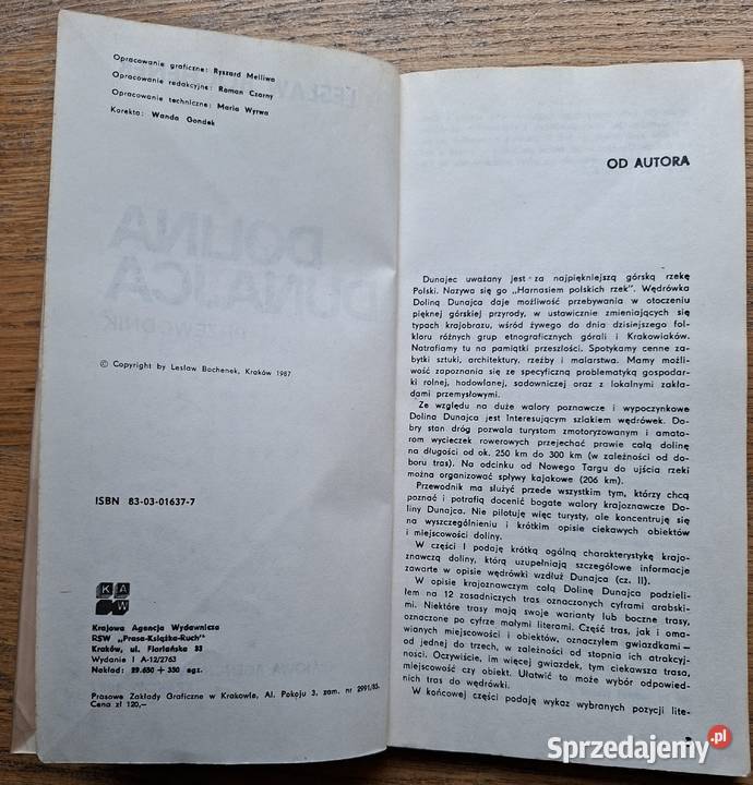Dolina Dunajca Lesław Bochenek Rok wydania 1987 Kraków sprzedam