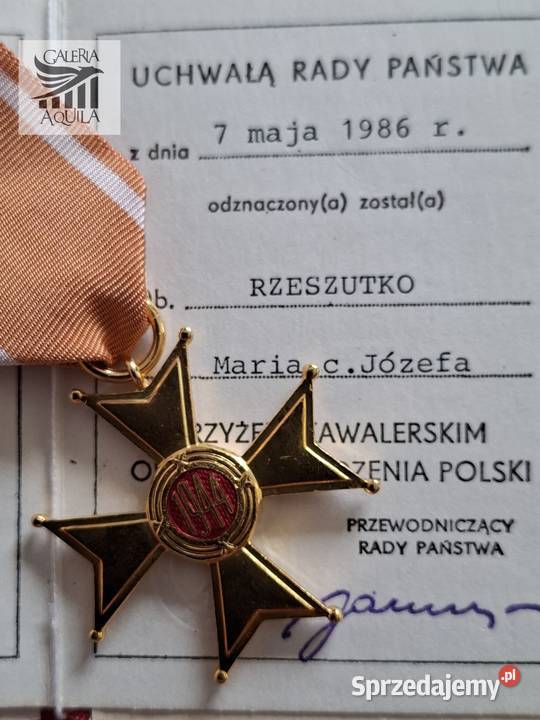Krzyż kawalerski OOP dokument pudełko Antyki, Sztuka, Kolekcje pomorskie Wejherowo sprzedam