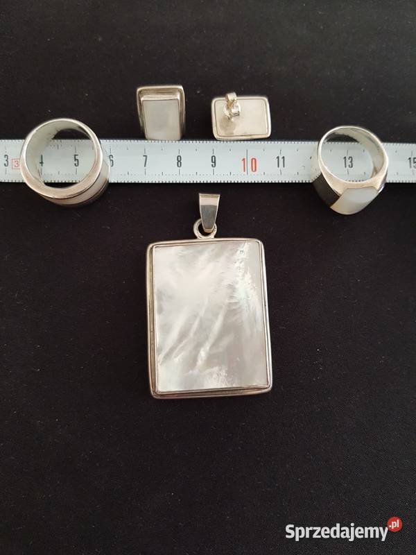 Komplet 925 z masą perłową białą srebrne Kraków