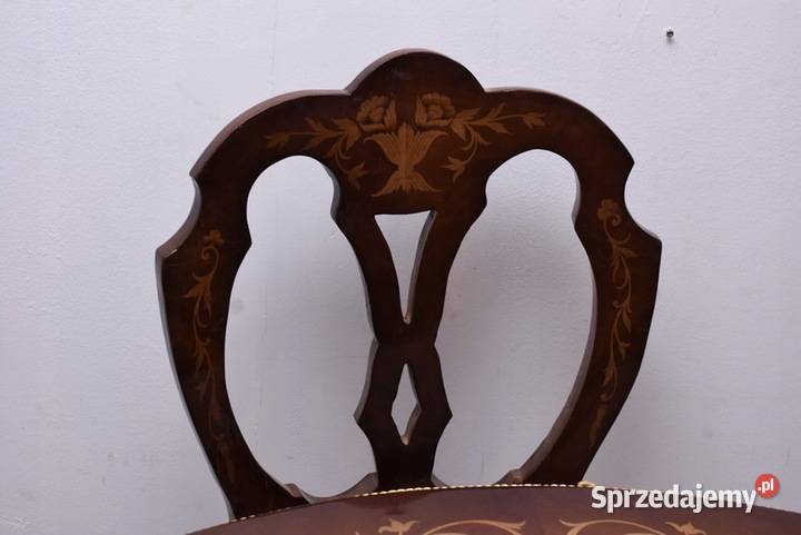 Okrągły Stół 4 Krzesła Intarsje Styl Ludwikowski