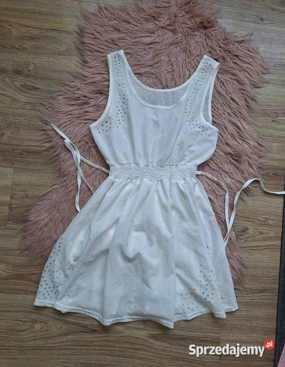 Świetna biała sukienka 38 z paskiem zwiewna boho Kraków