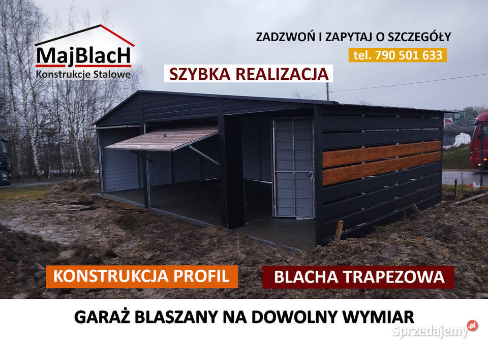 Garaż Blaszany GRAFITOWY zadaszenie bramy Garaże mazowieckie Mława