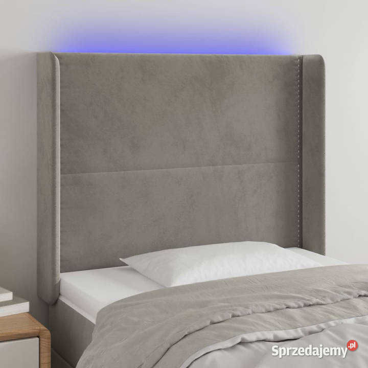 Zagłówek do łóżka z LED jasnoszary 83x16x118128