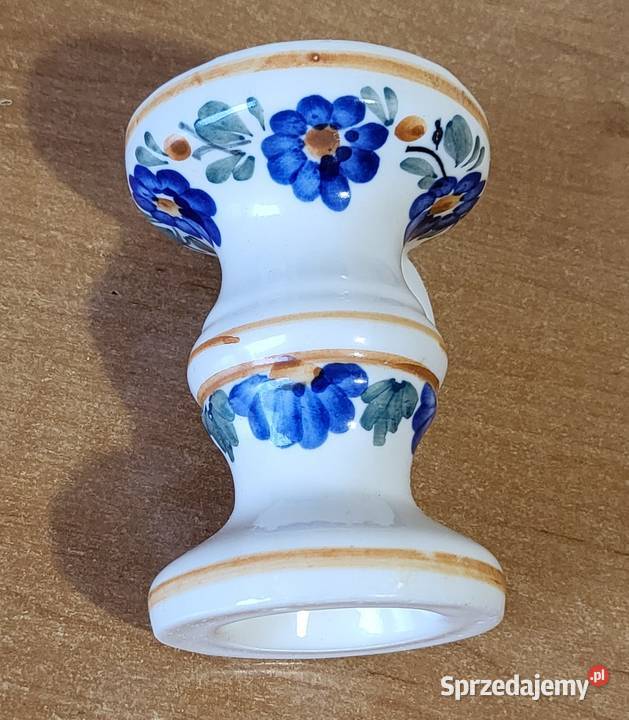 Świecznik zdobiony w kwiaty folklor lata PRL Porcelana i szkło lubelskie Włodawa