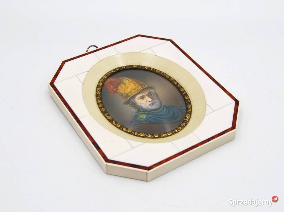 Piękna miniatura na kości Mężczyzna w złotym Poznań