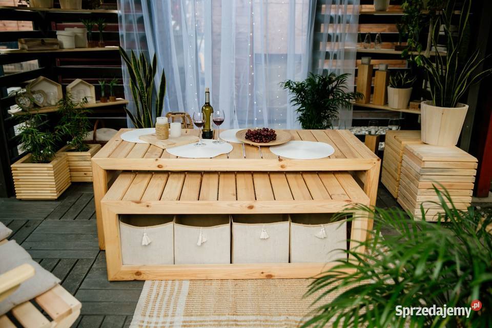 Meble ogrodowe drewniane tarasowe zestaw kawowy śląskie Kalety