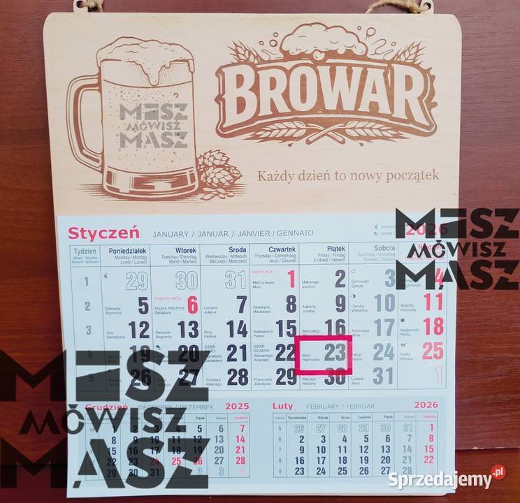 Kalendarz 2026 drewniany na każdą okazję grawer Racot