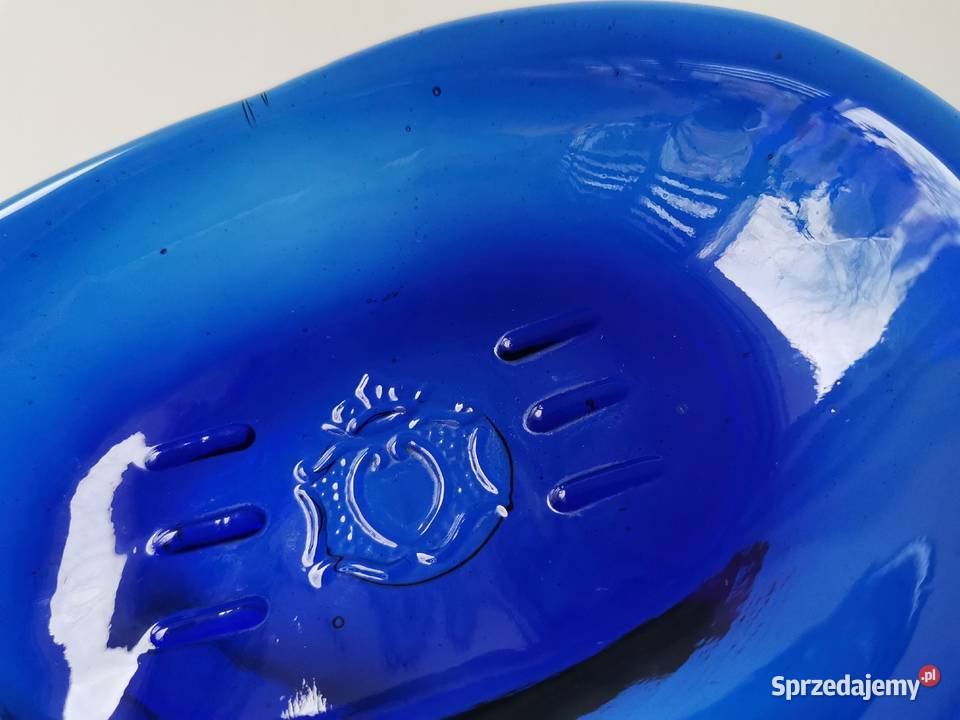 Stara niebieska mydelniczka szkło kobaltowe Porcelana i szkło Katowice