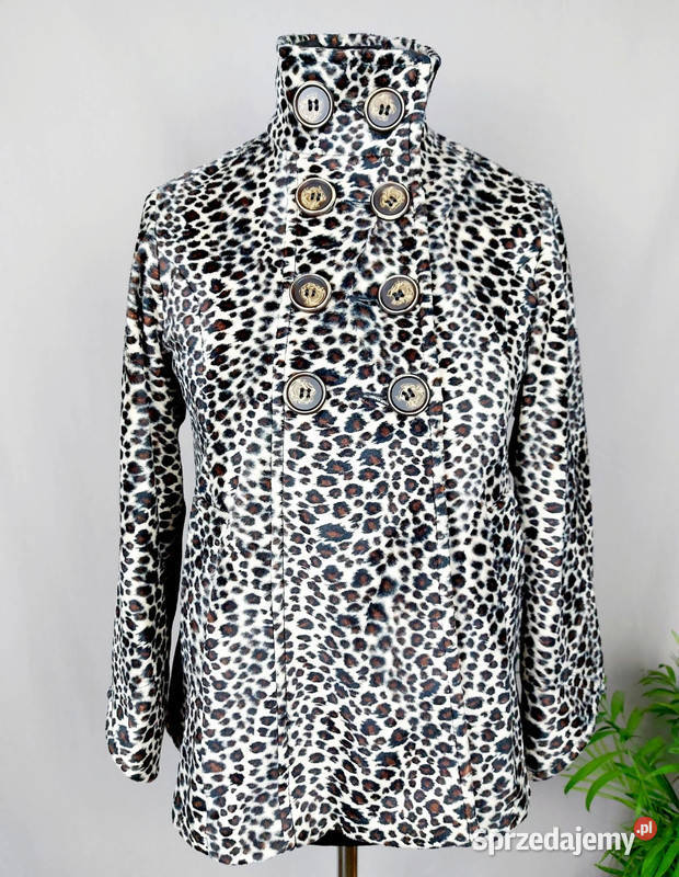 Płaszcz dwurzędowy futerko panterka animal print Złoczew