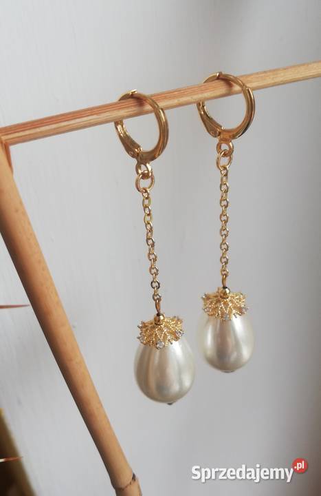 Kolczyki mosiężne pozłacane z perłą seashell Poznań