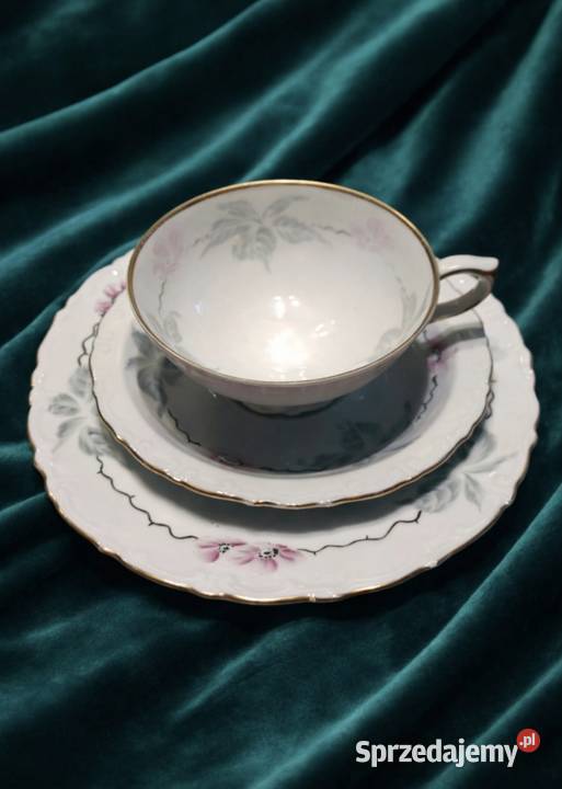 Stara secesyjna filiżanka ze spodkiem i talerzem Porcelana i szkło łódzkie sprzedam