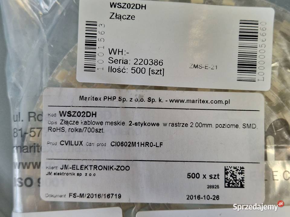 Złącze kablowe męskie 2 pinowe w rastrze 2mm Gliwice sprzedam