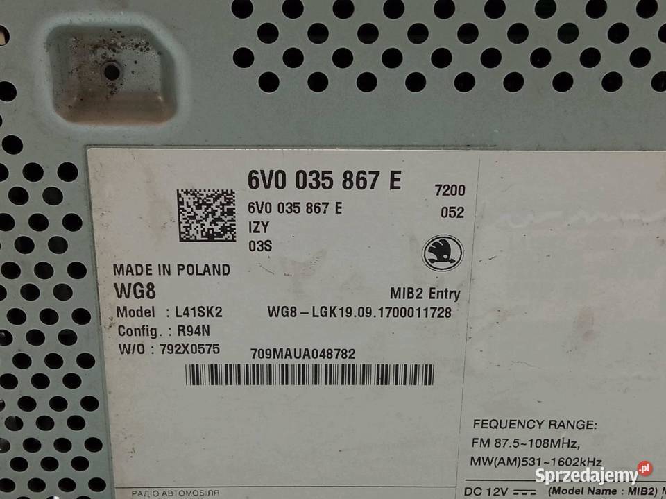 RADIO 6V0035867E Skoda Fabia III 2014 osobowe