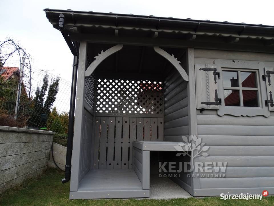 Wiata na drewno z domkiem narzędziowym domek z Architektura ogrodowa Piła Pierwsza
